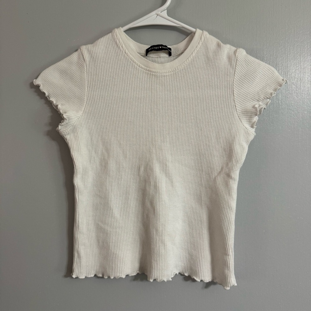 Brandy Melville White Ribbed Short Sleeve Top Size XS